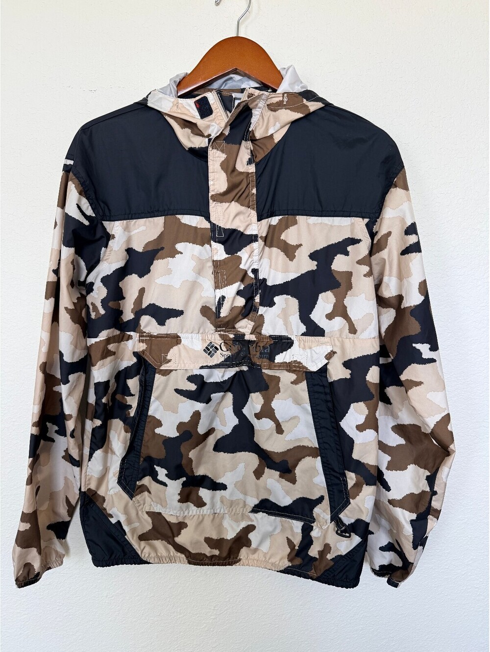 Columbia Sportswear Camo Anorak Windbreaker Jacket Mens S Hooded Pullover